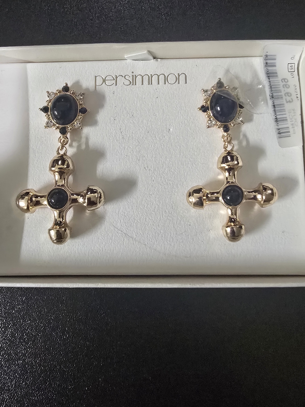 Persimmon Gold-Tone Drop Earrings with Black Cabochons